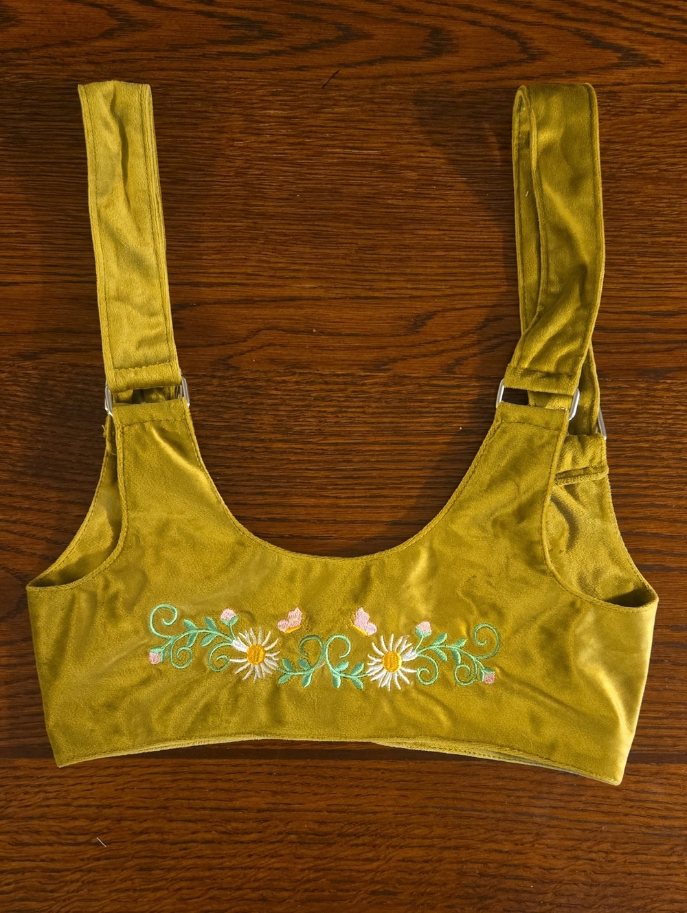 Urban Outfitters Olive Velvet Embroidered Crop Top
